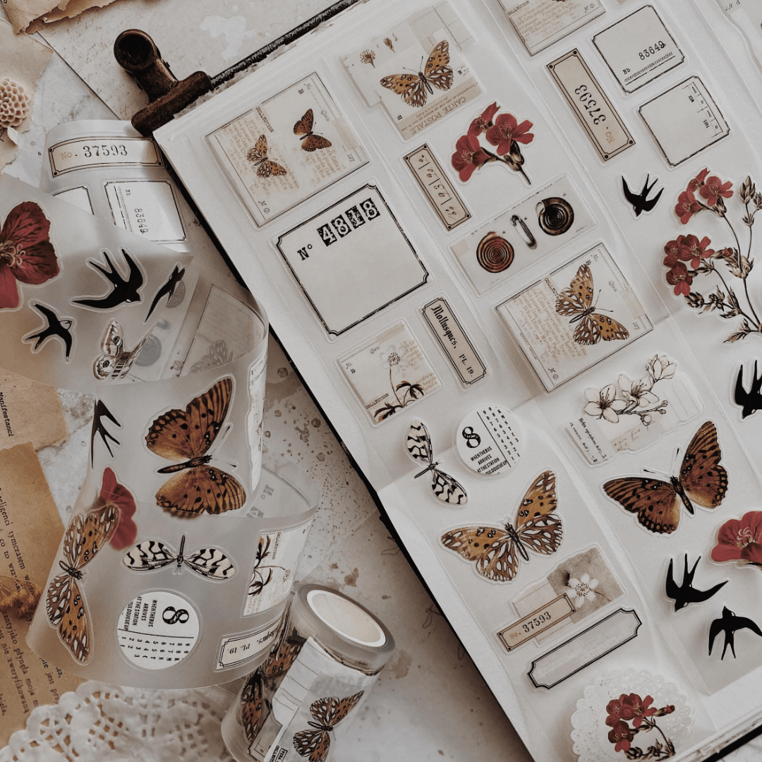 PET Kiss - cut masking tape | Collage floral rouge - AlbumHandMadeLove - 5 m - rouleau complet - millenotes