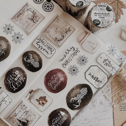 PET Kiss - cut masking tape | Hiver Vintage - AlbumHandMadeLove - 5 m - rouleau complet - millenotes