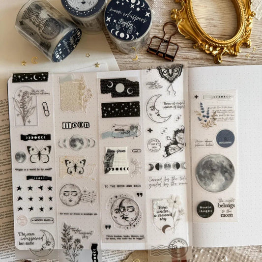 PET Kiss - cut masking tape | Moon Whispers - Bujojej - 5 m - rouleau complet - millenotes