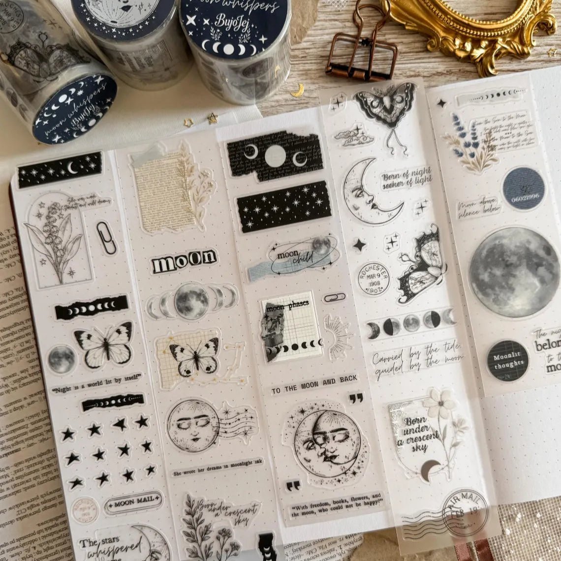 PET Kiss - cut masking tape | Moon Whispers - Bujojej - 5 m - rouleau complet - millenotes