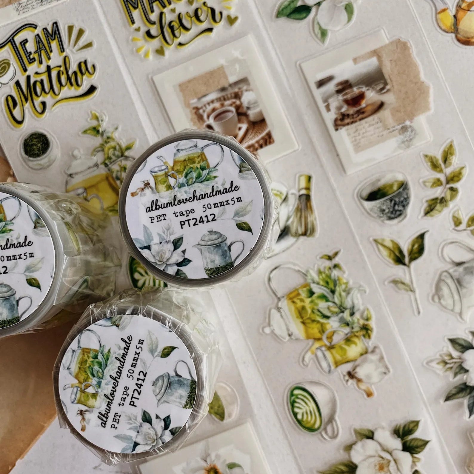 PET Kiss - cut masking tape | Tea Time - AlbumHandMadeLove - 5 m - rouleau complet - millenotes