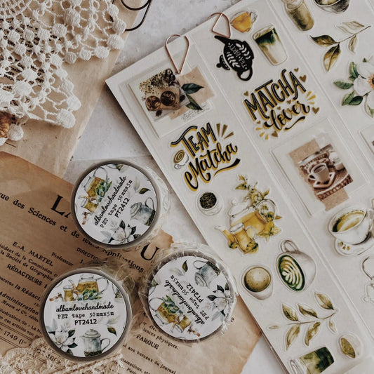 PET Kiss - cut masking tape | Tea Time - AlbumHandMadeLove - 5 m - rouleau complet - millenotes