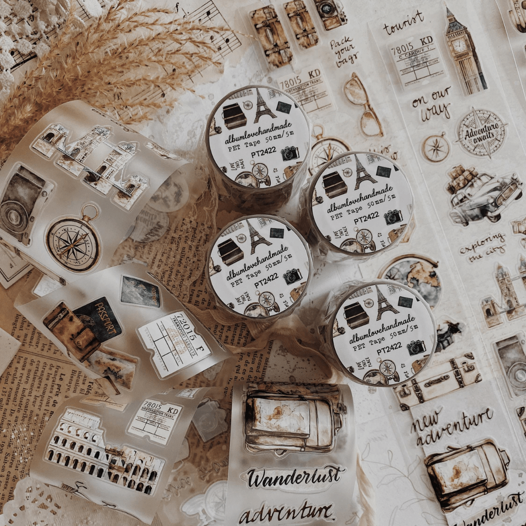 PET Kiss - cut masking tape | Voyages - AlbumHandMadeLove - 5 m - rouleau complet - millenotes