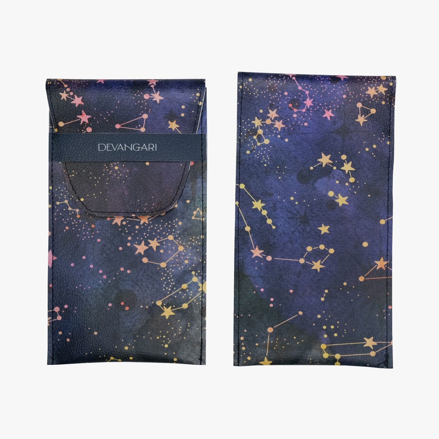 Shimmering Stars | Étui Multifonction en Cuir Vegan 11 × 20 cm - Devangari - art - millenotes