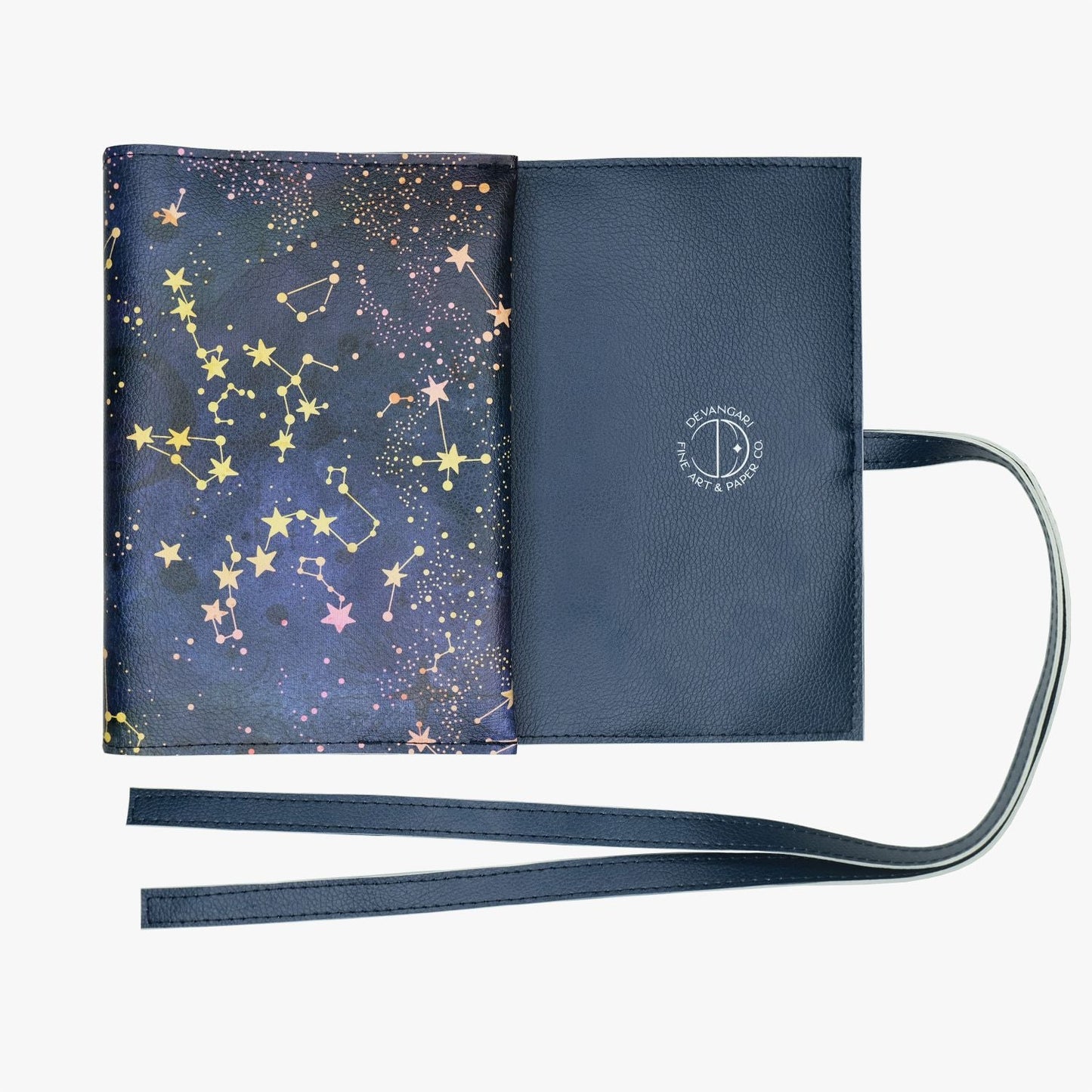 Shimmering Stars | Étui Protège - Notes Élégant en Cuir Vegan, A5 Enroulable - Devangari - art - millenotes