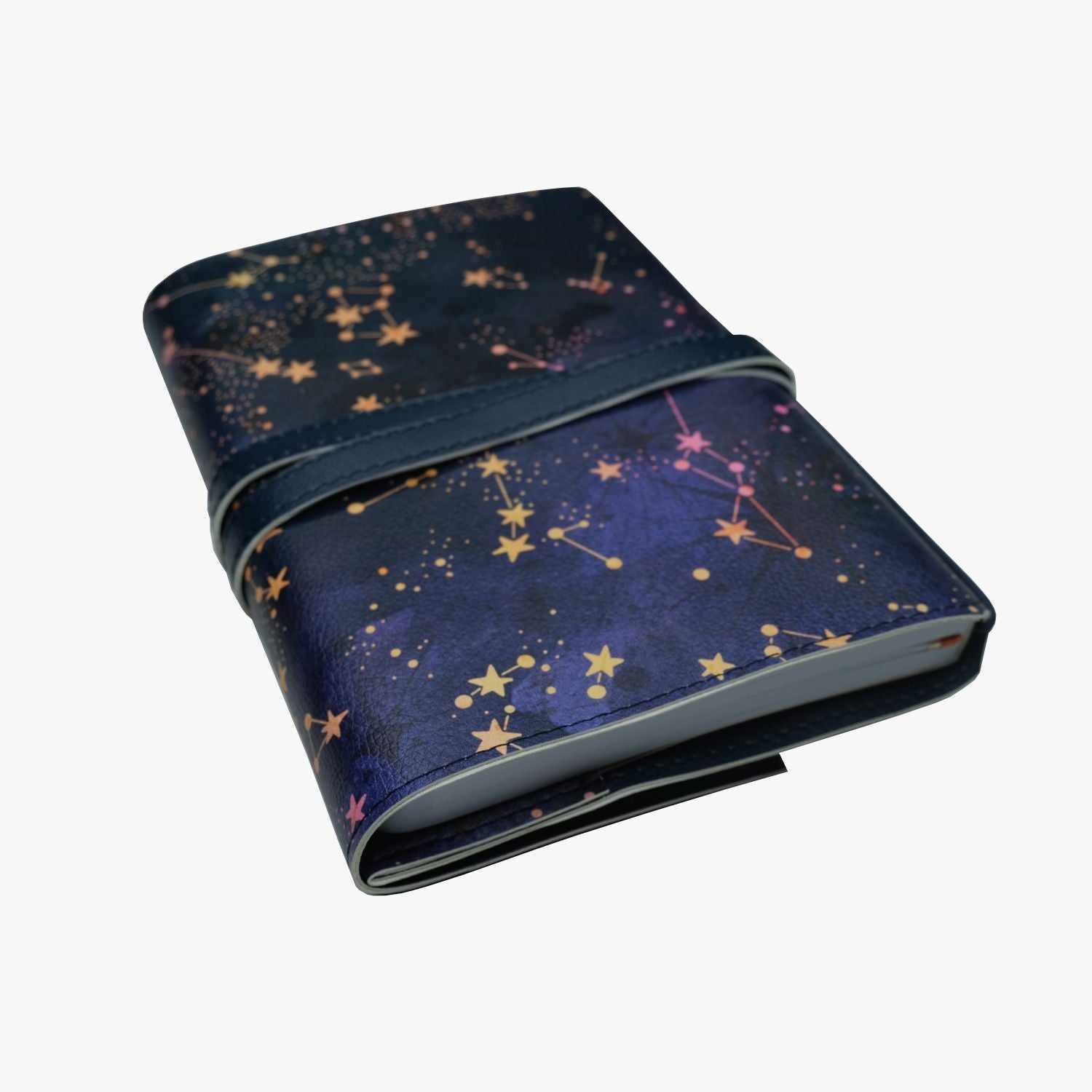 Shimmering Stars | Étui Protège - Notes Élégant en Cuir Vegan, A5 Enroulable - Devangari - art - millenotes