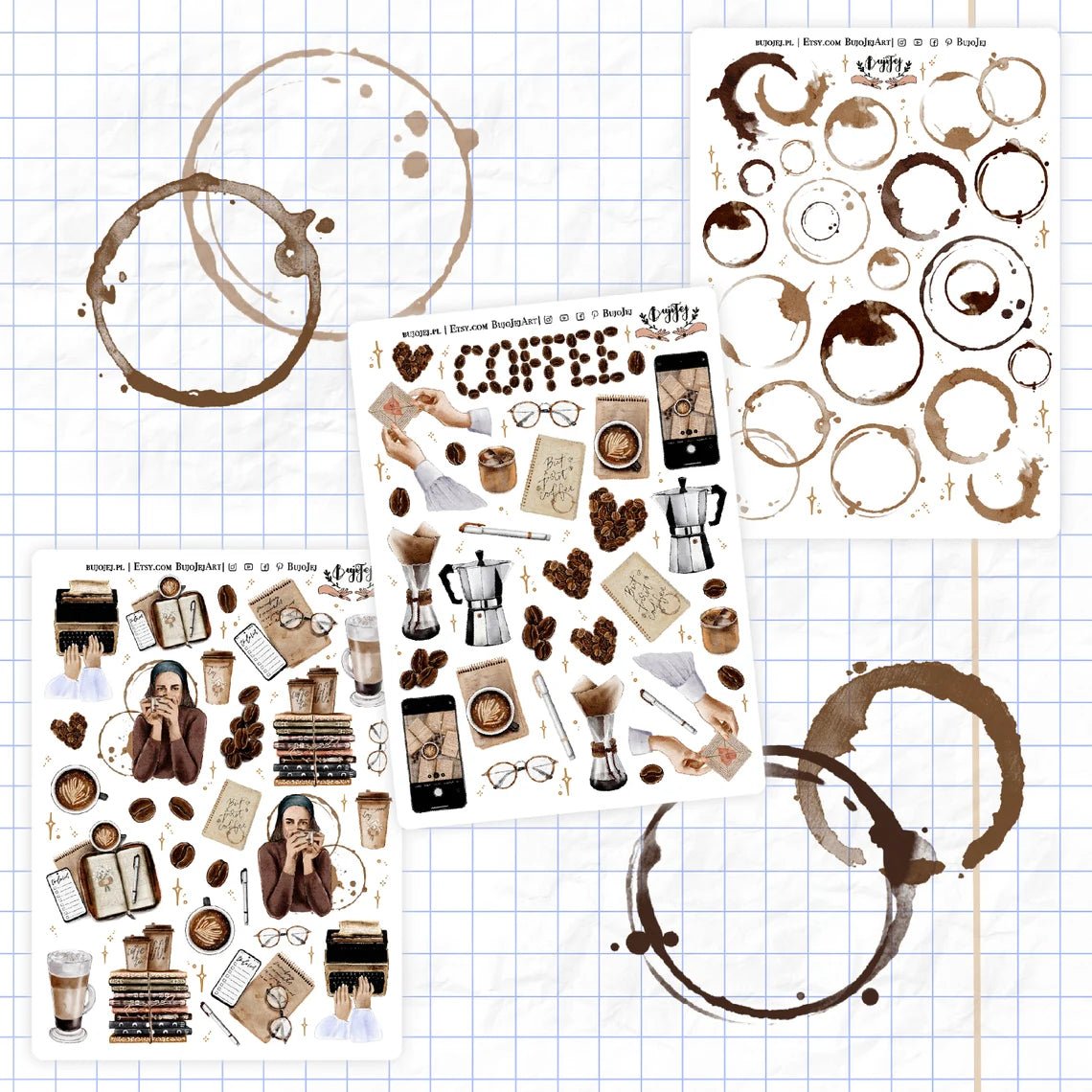 Stickers décoratifs | Bujojej | Set de 3 mini | Coffee lover - Bujojej - millenotes