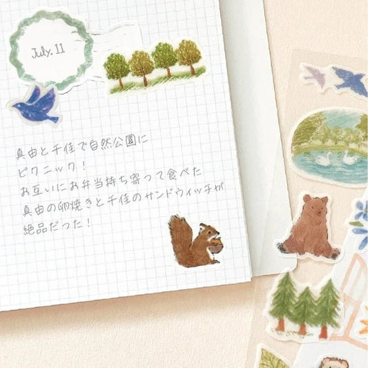Stickers japonais 2 planches | Deco Time | Animaux de la Forêt - NB Co Ltd - millenotes