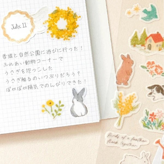 Stickers japonais 2 planches | Deco Time | Lapins - NB Co Ltd - millenotes