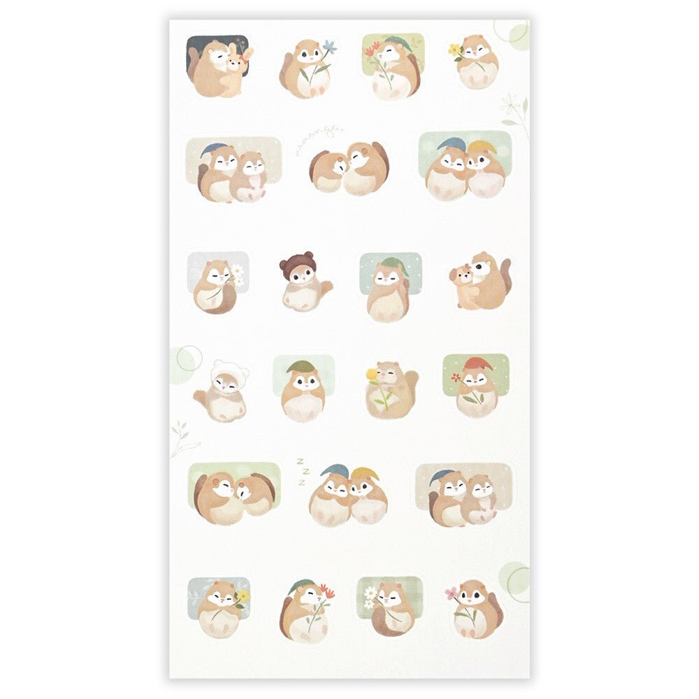 Stickers japonais 2 planches | Mattari Animals | Adorables Écureuils - NB Co Ltd - millenotes