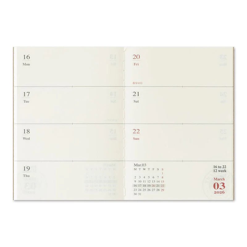 TRAVELER'S NOTEBOOK Agenda 2026 Hebdomadaire (Passeport) - TRAVELER'S COMPANY - millenotes