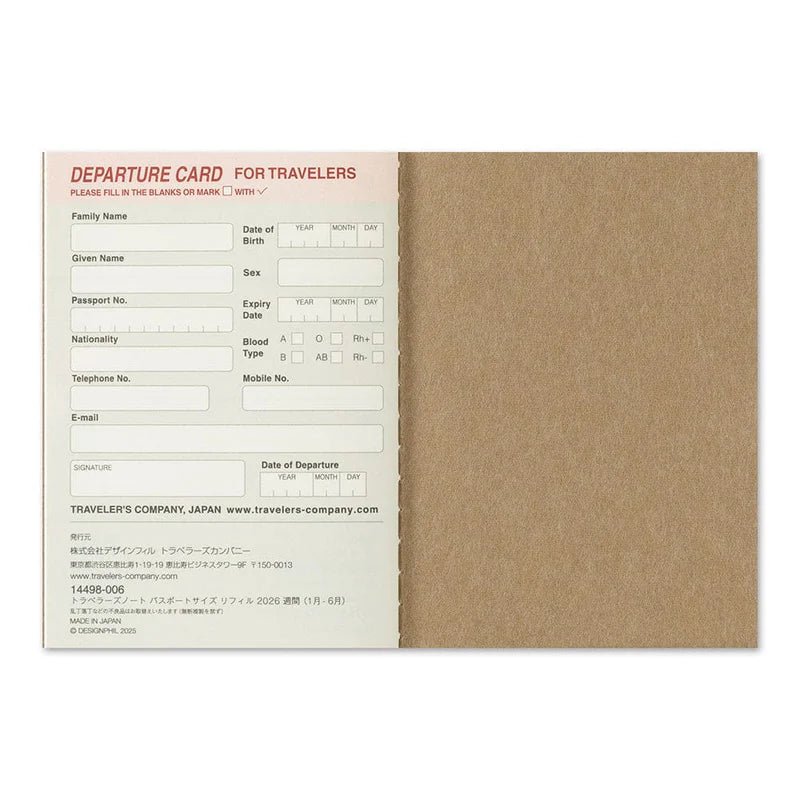 TRAVELER'S NOTEBOOK Agenda 2026 Hebdomadaire (Passeport) - TRAVELER'S COMPANY - millenotes