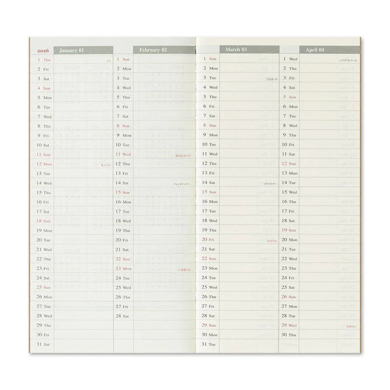 TRAVELER'S NOTEBOOK Agenda 2026 Hebdomadaire Vertical (Regular) - TRAVELER'S COMPANY - millenotes