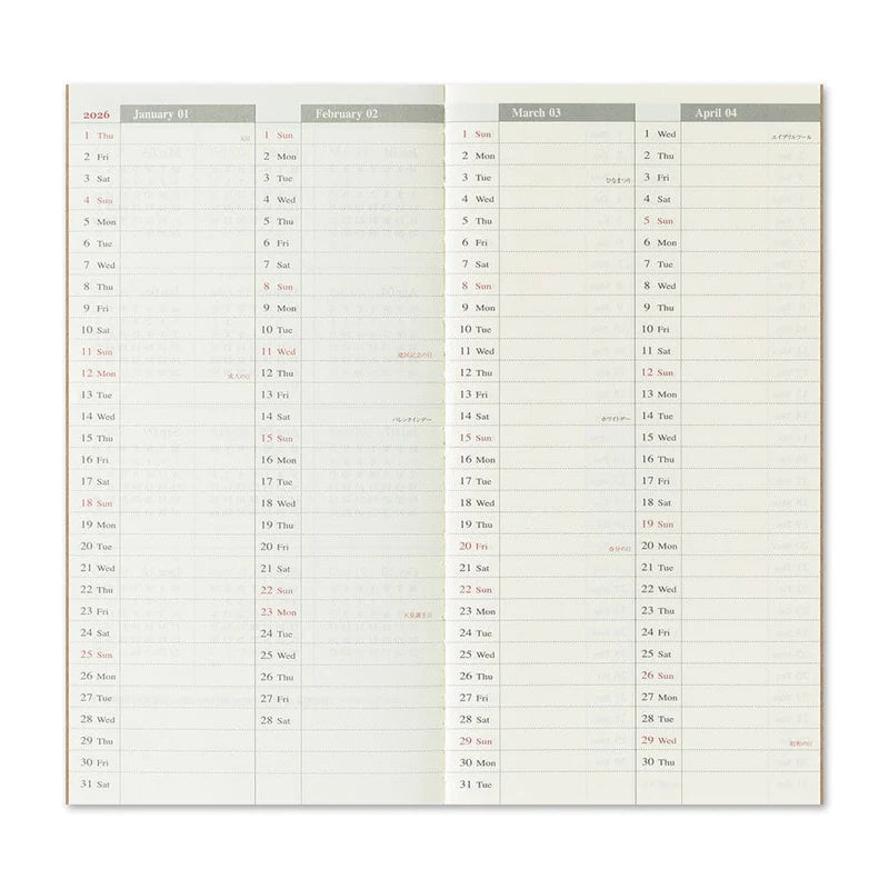 TRAVELER'S NOTEBOOK Agenda 2026 Hebdomadaire+Memo (Regular) - TRAVELER'S COMPANY - millenotes