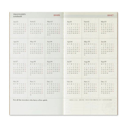 TRAVELER'S NOTEBOOK Agenda 2026 Hebdomadaire+Memo (Regular) - TRAVELER'S COMPANY - millenotes
