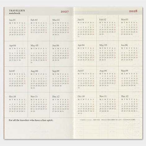 TRAVELER'S NOTEBOOK Agenda 2027 Hebdomadaire Vertical (Regular) - TRAVELER'S COMPANY - millenotes