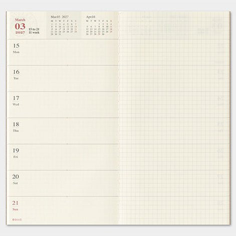 TRAVELER'S NOTEBOOK Agenda 2027 Hebdomadaire+Memo (Regular) - TRAVELER'S COMPANY - millenotes
