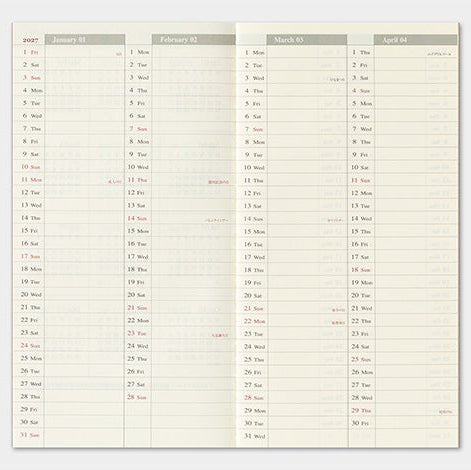 TRAVELER'S NOTEBOOK Agenda 2027 Hebdomadaire+Memo (Regular) - TRAVELER'S COMPANY - millenotes