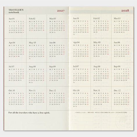 TRAVELER'S NOTEBOOK Agenda 2027 Hebdomadaire+Memo (Regular) - TRAVELER'S COMPANY - millenotes