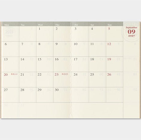 TRAVELER'S NOTEBOOK Agenda 2027 Mensuel (Passeport) - TRAVELER'S COMPANY - millenotes