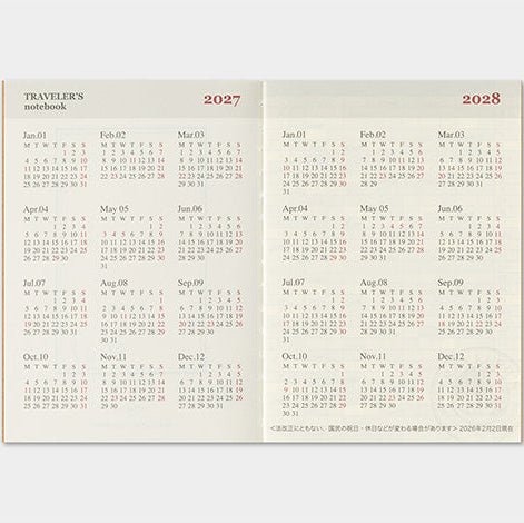 TRAVELER'S NOTEBOOK Agenda 2027 Mensuel (Passeport) - TRAVELER'S COMPANY - millenotes