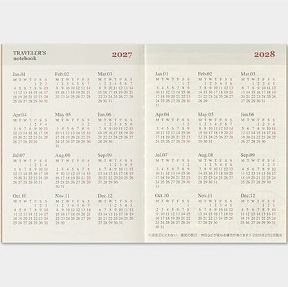 TRAVELER'S NOTEBOOK Agenda 2027 Mensuel (Passeport) - TRAVELER'S COMPANY - millenotes