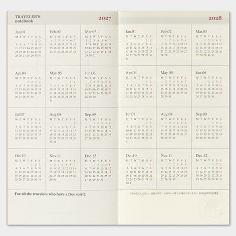 TRAVELER'S NOTEBOOK Agenda 2027 Mensuel (Regular) - TRAVELER'S COMPANY - millenotes