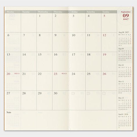 TRAVELER'S NOTEBOOK Agenda 2027 Mensuel (Regular) - TRAVELER'S COMPANY - millenotes