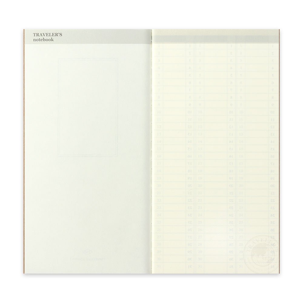 TRAVELER'S NOTEBOOK Recharge 018 Agenda Mensuel Non Daté (Regular) - TRAVELER'S COMPANY - millenotes