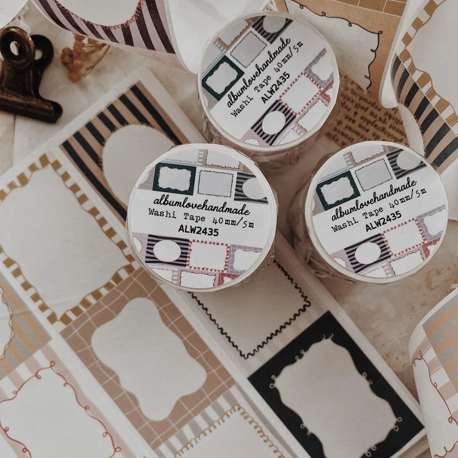 Washi masking tape | Cadres - AlbumHandMadeLove - 5 m - rouleau complet - millenotes