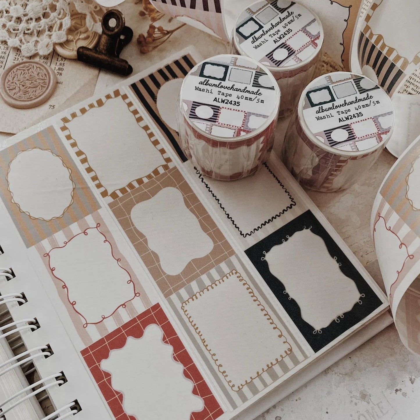 Washi masking tape | Cadres - AlbumHandMadeLove - 5 m - rouleau complet - millenotes