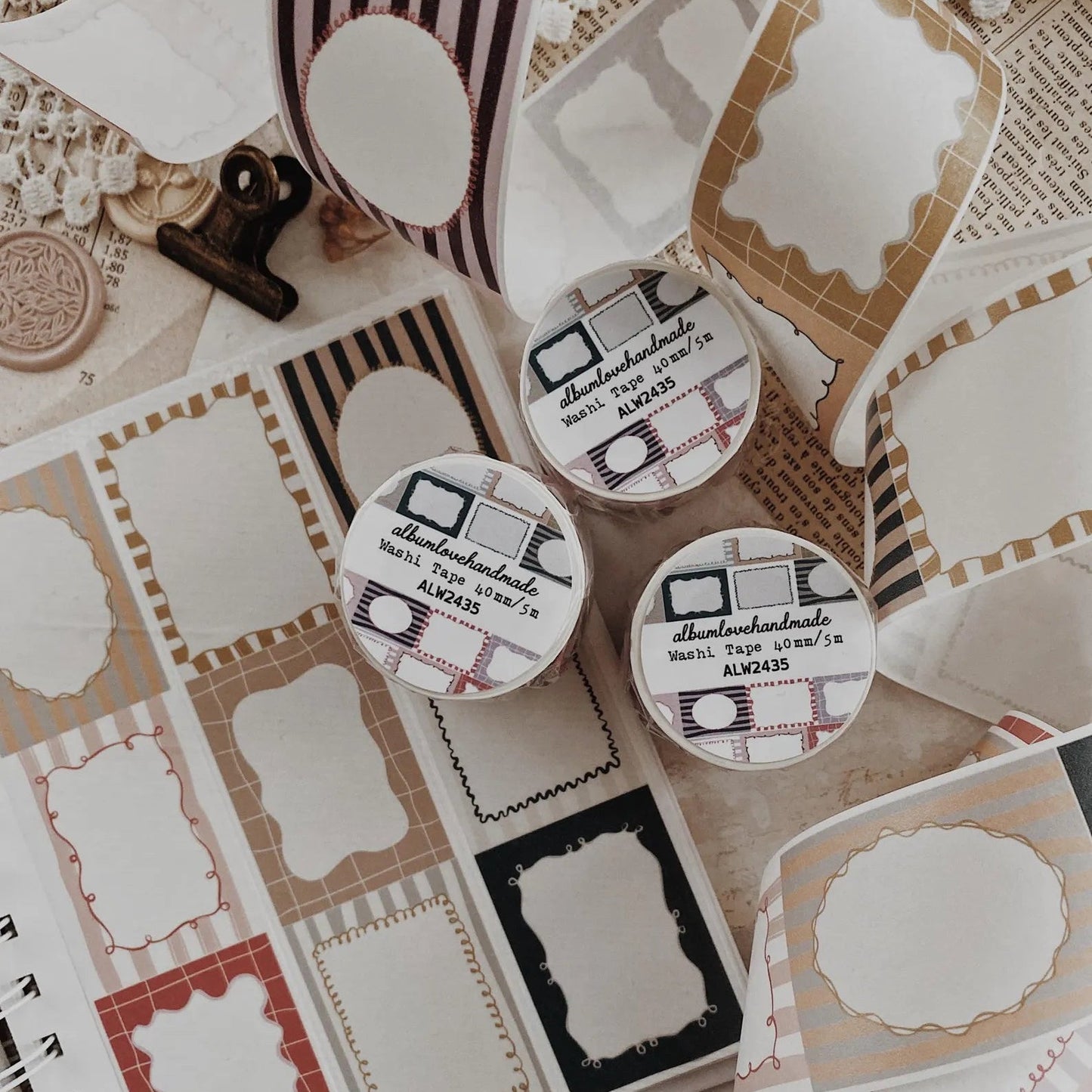 Washi masking tape | Cadres - AlbumHandMadeLove - 5 m - rouleau complet - millenotes