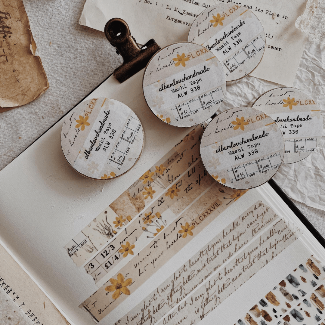 Washi masking tape | Fleurs jaunes vintage - AlbumHandMadeLove - millenotes