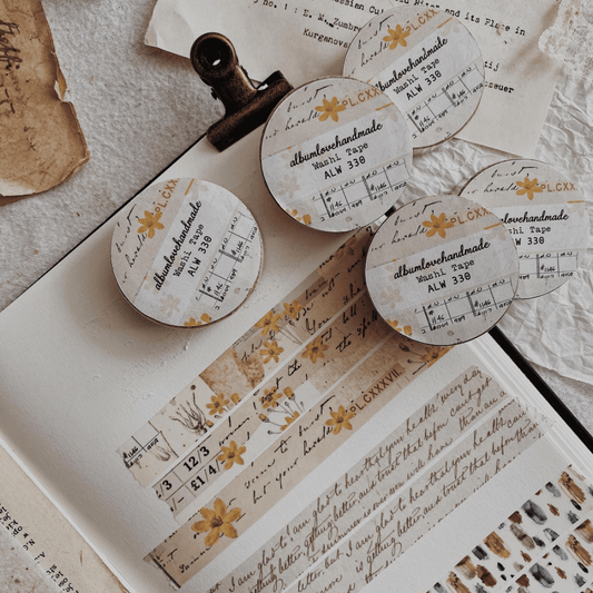 Washi masking tape | Fleurs jaunes vintage - AlbumHandMadeLove - millenotes