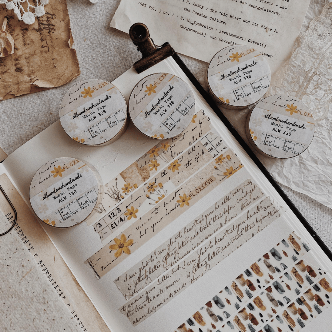 Washi masking tape | Fleurs jaunes vintage - AlbumHandMadeLove - millenotes