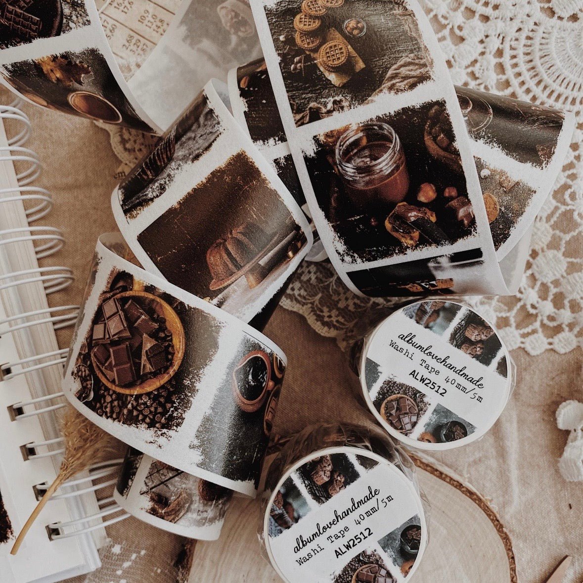 Washi masking tape | Photos carrées Douceur Chocolat - albumlovehandmade - 5 m - rouleau complet - millenotes