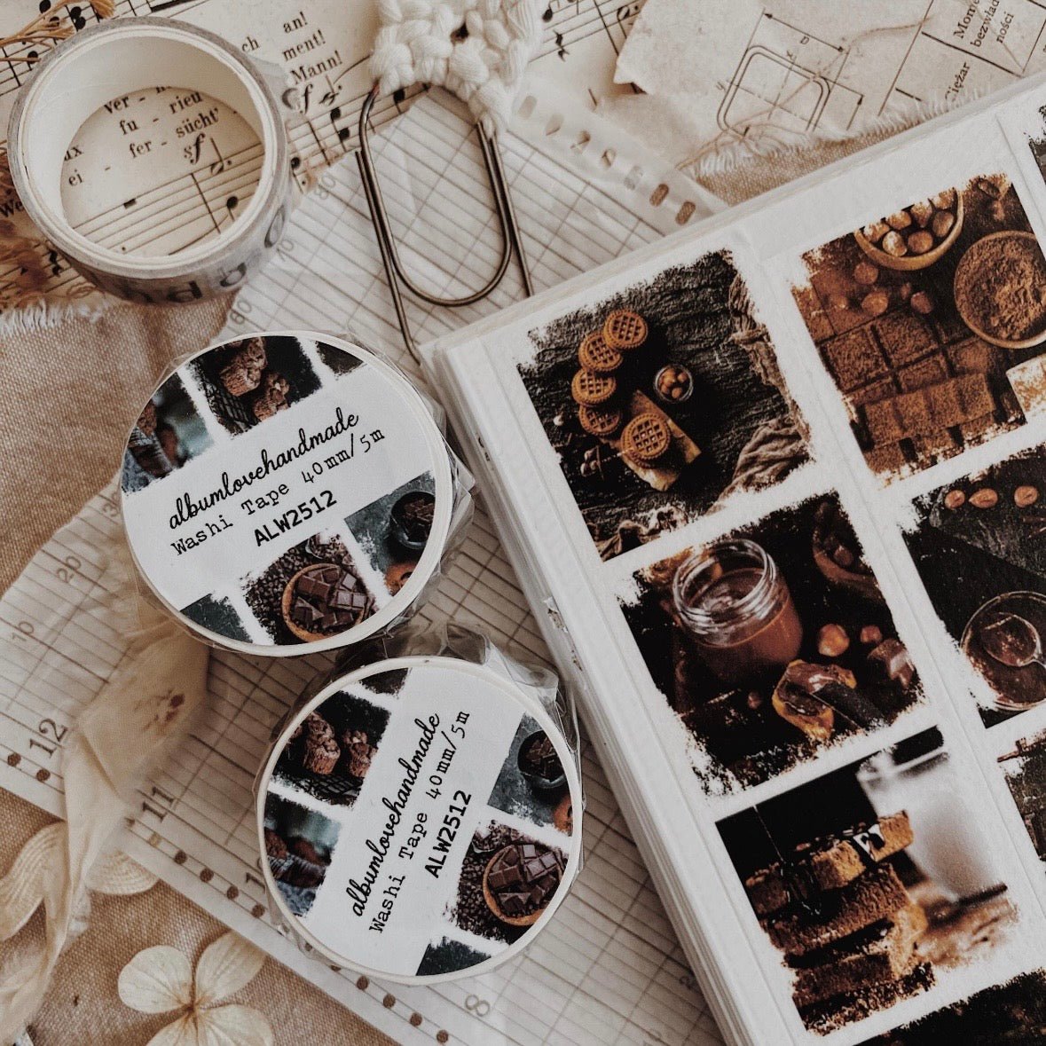 Washi masking tape | Photos carrées Douceur Chocolat - albumlovehandmade - 5 m - rouleau complet - millenotes