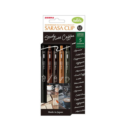ZEBRA SARASA Set de 5 Stylos gel | Study with Coffee - ZEBRA - millenotes