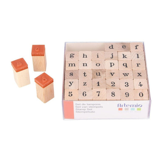 ARTEMIO Tampons en bois alphabet miniscule et chiffres - Artemio - millenotes