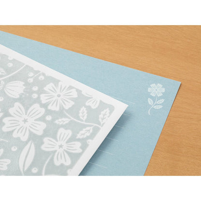 Papier à lettre et enveloppes en filigrane | Fleur bleu - Midori - millenotes
