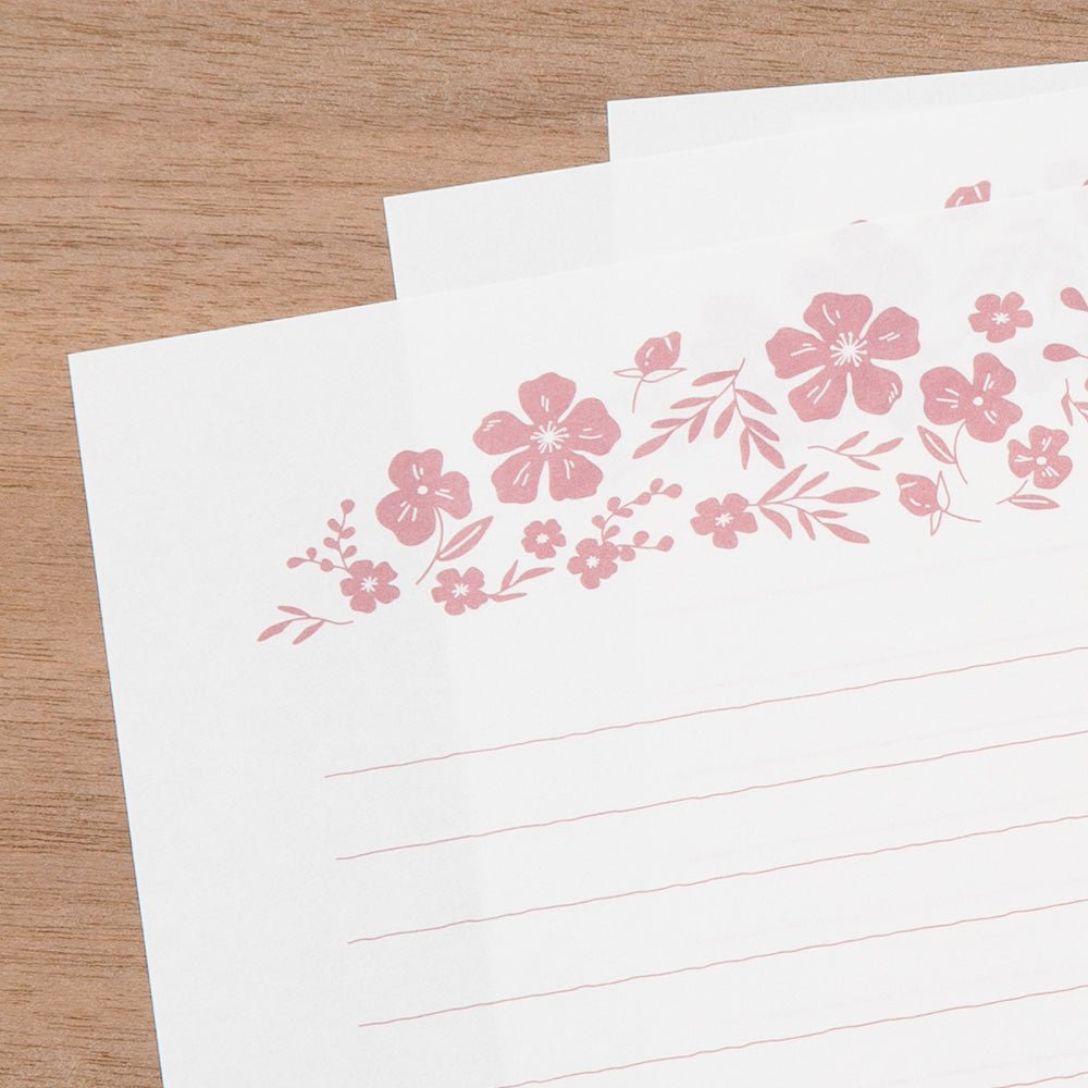 Papier à lettre et enveloppes motif doré | Fleurs - Midori - millenotes