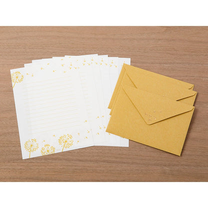 Papier à lettre et enveloppes motif doré | Pissenlit - Midori - millenotes
