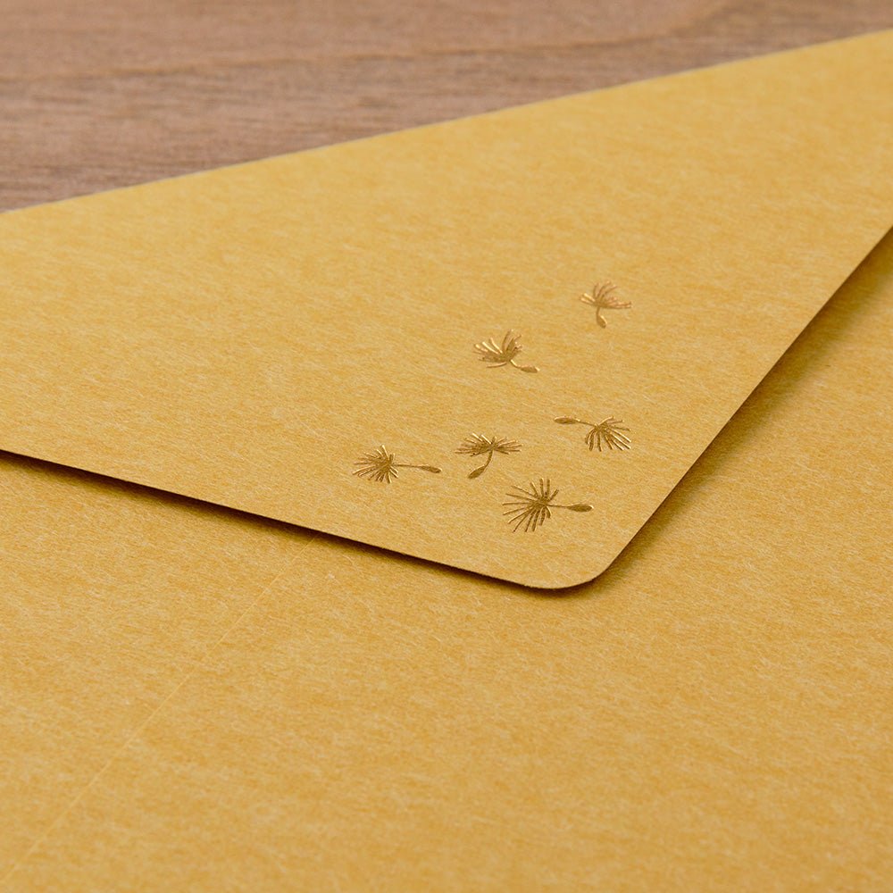 Papier à lettre et enveloppes motif doré | Pissenlit - Midori - millenotes