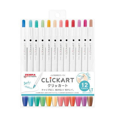 Set de 12 stylos à base d'eau ZEBRA Clickart | Couleurs claires - ZEBRA - millenotes