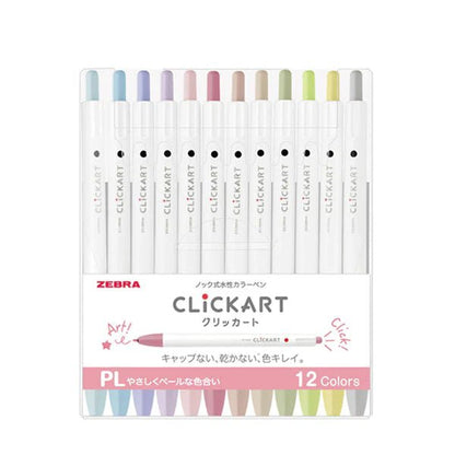 Set de 12 stylos à base d'eau ZEBRA Clickart | Couleurs pastels - ZEBRA - millenotes