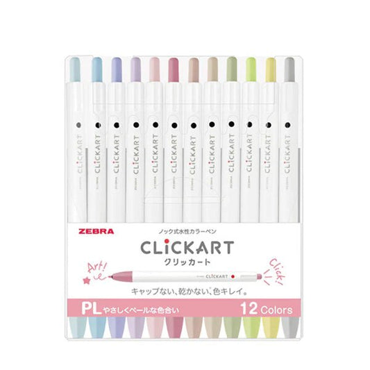 Set de 12 stylos à base d'eau ZEBRA Clickart | Couleurs pastels - ZEBRA - millenotes