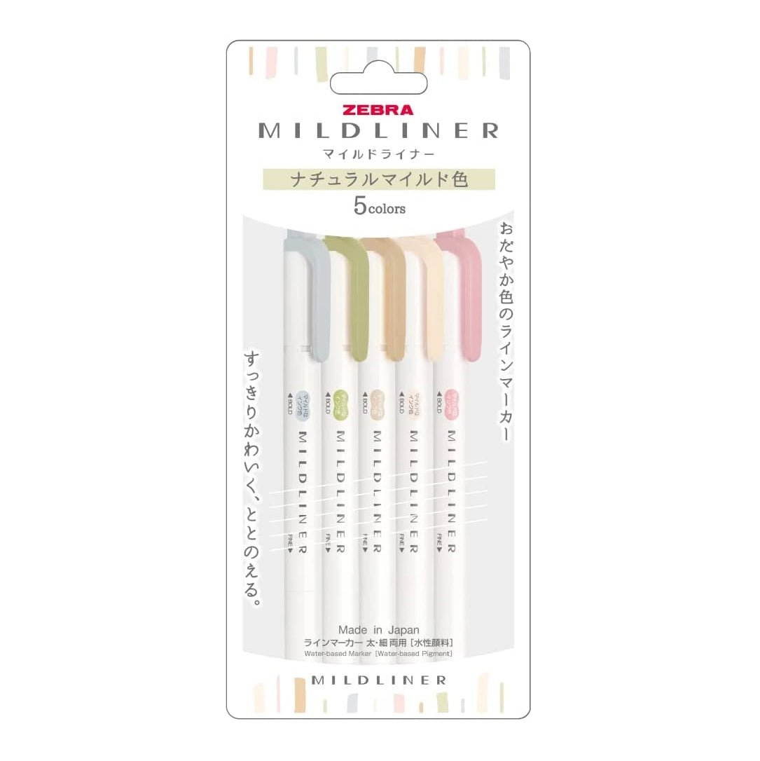 Set de 5 stylos double pointe | ZEBRA Mildliner NATURAL - ZEBRA - millenotes