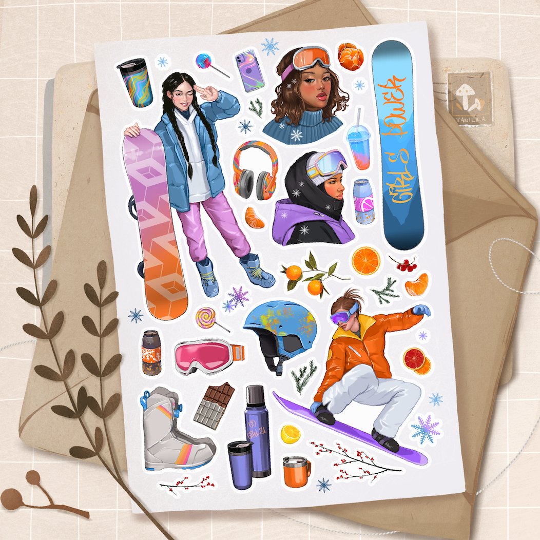 Snowboard - Decorative Stickers - Vanilka Stickers - millenotes