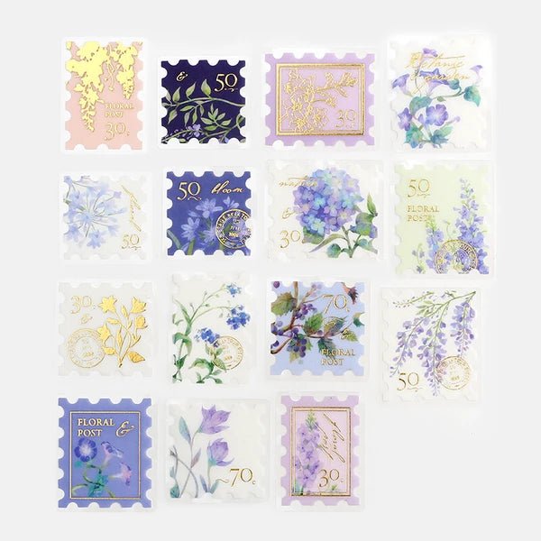 Stickers Décoratifs Japonais | Timbres Fleuris Bleus - BGM - millenotes