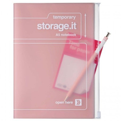 Storage.it | Carnet de notes A5 Couverture zippée recyclée - Mark's - Rose pastel - millenotes